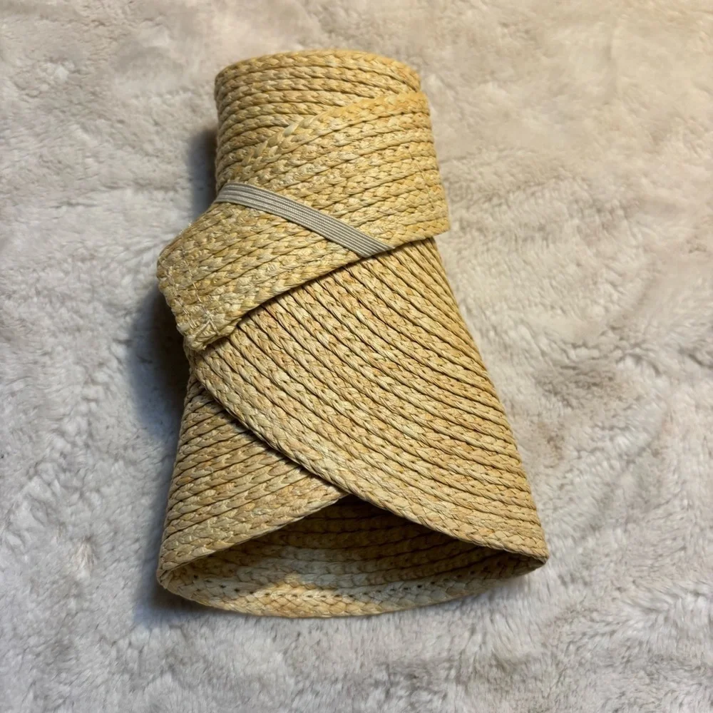 NEW Visor Tan Woven Hat Straw Fold-Up Travel Beige Sun Protection